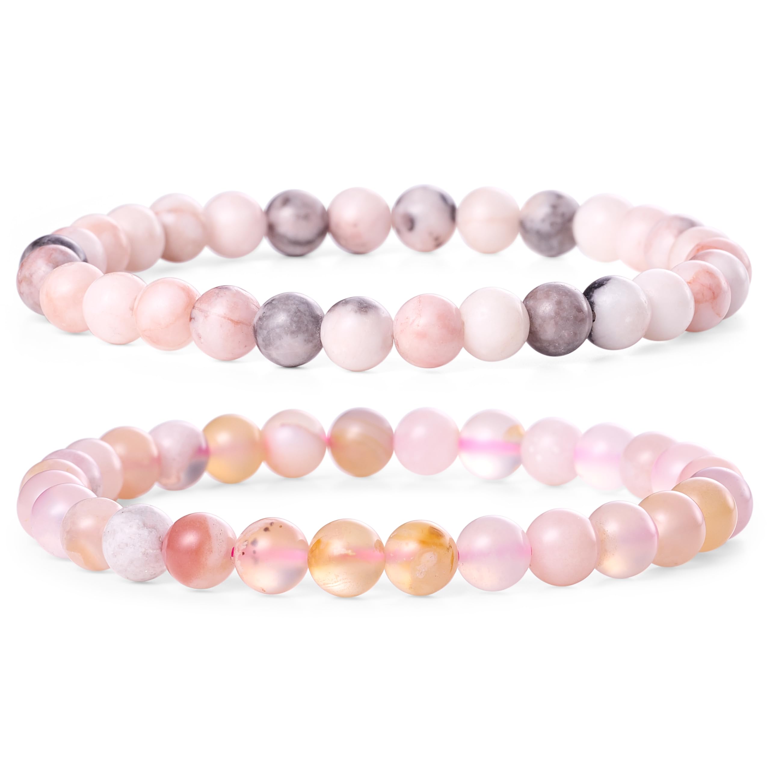 Bivei Natural Gemstone Semi Precious Healing Crystals Handmade Stretchy Round Beads Bracelet, Enhance Positive Energy