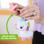 Bright Starts SootheMate Plush Baby Teether Toy, Unicorn, Detachable Pacifer-Shaped Teether for Newborns & Up