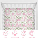 Fall Pink Pumpkins Bows Gingham Baby Crib Sheets for Girls Autumn Thanksgiving Harvest Soft Snug Fitted Crib Mattress Covers for 52''x28'' Standard Crib & Toddler Mattress Halloween Bed Sheets