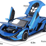 SASBSC Lambo Toy Cars Sian Fkp37 Diecast Metal Model Car with Light and Sound Pull Back Car Toys for Boys Age 3 + Year Old (Blue)