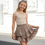 PATPAT Girls Skirt Sets Size 9-10, Khaki Crop Tank Tops + Pleated Skirts with Built in Shorts 2 Piece Outfits, Tween Girls Trendy Clothes Y2K Outfits Streetwear