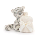Jellycat Bashful Snow Tiger Soother Stuffed Animal, 13.5 inches- Security Blanket & Lovey for Babies - Baby Gift