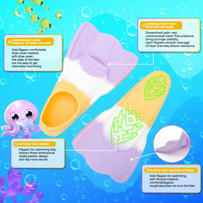 Kids Swim Fins, Swimming Training Fins Short Youth Flippers Lap Swimming Pool Snorkeling for Girls Boys Beginner