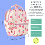 Itzy Ritzy Toddler Backpack - Daycare Bag - Features Adjustable Shoulder Straps, 2 Side Pockets & Spacious Interior with Wipeable Fabric Lining & Name Label, Strawberry Backpack