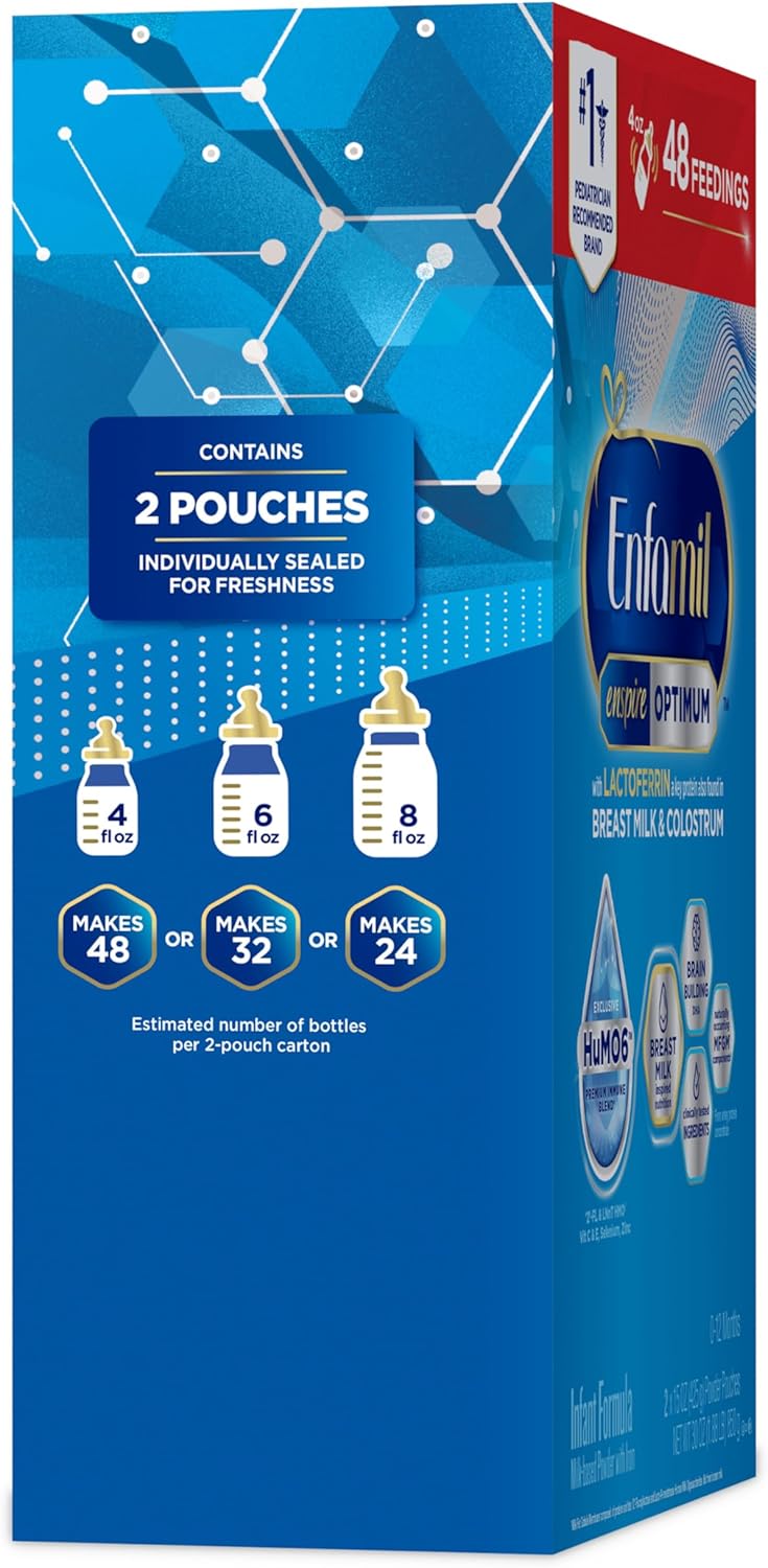 Enfamil Optimum Baby Formula, Our Closest Formula to Breast Milk, Immune-Supporting Lactoferrin also found in Breast Milk, Brain-Building DHA, 30 Oz, Pack of 4