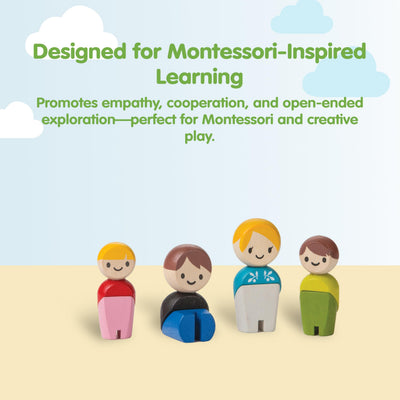 PlanToys® Wooden Dollhouse Family Set Light Skin Tone | 4 Poseable 1:12 Scale Dollhouse Figures | Montessori Pretend Play Figurines | Eco Friendly Sustainable Wooden Toy