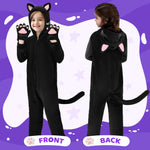 GIFTINBOX Cat Costume For Girls, Cat Noir Costume, Zip-Up Hooded Onesie Black Cat Costume for Kids Dress Up, Role Play Halloween Costumes for Kids Girls 5 6 7 8 9 10 11
