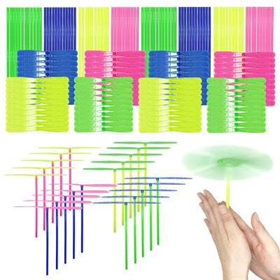 estardaa 200 Pcs Hand Helicopter Set, 100 Propeller+ 100 Rod Bamboo Dragonfly Helicopter Toy, Aero Props Hand Spinner Flying disc Launcher Outdoor Toys Flying Party Gift Favors for Kids 8-12,4-6