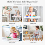 BABY JOY Convertible Baby High Chair, 3 in 1 Highchair w/Adjustable Legs, Dishwasher Safe Tray, Detachable PU Cushion, Footrest, 5-Point Harness for Babies Infants Toddlers (Gray)