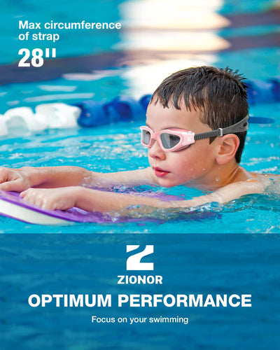 ZIONOR Kids Swim Goggles, G1MINI SE Anti-fog Crystal Clear Swimming Goggles for Kids Age 6-14, Leak Proof Kids Swimming Goggles for Children Boy Girl with UV Protection (Clear Pink)