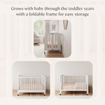 Babyletto Maki 2-in-1 Baby Crib Convertible to Toddler Bed - GREENGUARD Gold Certified Portable Folding Wood Crib w/ Toddler Conversion Kit - 4 Adjustable Heights, Easy to Assemble - White