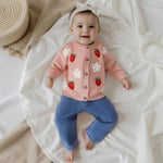 Infant Baby Girl Cardigan Sweaters Toddler Floral Embroidery Button Up Knit Tops Fall Winter Knitwear Clothes
