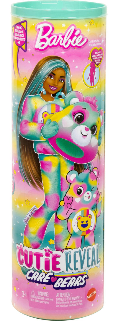 Barbie Cutie Reveal Care Bears Doll & Accessories, Series 2 Good Vibes Bear with 10 Surprises Including Color Change & Mini Bear