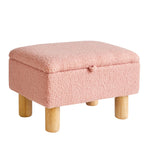 Aibiju Teddy Velvet Small Ottoman Foot Rest, Foot Stools with Storage Small, Upholstered Rectangle Wood Ottoman with Safety Hinge Flip Top, Bed Stool for Bedroom Dorm Teddy Pink YD-JD136P