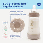 MAM 9oz Easy Start Anti-Colic Wide Neck Baby Bottle, Medium Flow Breastfeeding-Like Nipple, Reduces Colic Gas & Reflux, Easy to Clean, BPA Free, 2+ Months, Bonus Fast Flow Nipple, 4 Pack