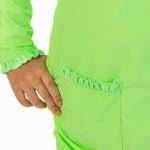 RuffleButts Girls UPF50+ Sun Protective Ruched Quarter-Zip Cover-Up - Neon Honeydew, 3-6m