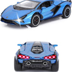SASBSC Lambo Toy Cars Sian Fkp37 Diecast Metal Model Car with Light and Sound Pull Back Car Toys for Boys Age 3 + Year Old (Blue)