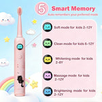Huedbeads Kids Electric Toothbrush, Sonic Rechargeable Toothbrush with 6 Replacement Heads, Soft Bristle, IPX7 Waterproof, LED Display, Oral Care for Toddlers & Children Aged 2+ Years(Pink)
