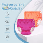 2PCS Reusable Swim Diapers - Toddler Baby Swim Diaper Washable Snap Pool Swimming Diaper Soft and Silky Waterproof Diapers for Swimming Lessons Boys and Girls
