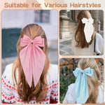 3 PCS Hair Bows for Women, Big Bow Hair Clips for Girls, Silky Satin Hair Bows Clips Oversized Long Tail, Large Hair Barrettes Cute Aesthetic Hair Accessories, Metal Bow Hair Clips Light Blue