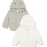 Amazon Essentials Unisex Babies' Long Sleeve Hooded Sweater, Pack of 2, Grey Heather/Ivory, 24 Months