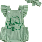 YINGISFITM My First St Patricks Day Baby Girl Outfit Newborn Overalls Lucky Charm Bubble Romper Irish Clover Infant Clothes