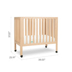 Newton Baby Galileo Mini Crib Solid Beech Wood with Wheels in Natural Color, Mini Crib Mattress Included, Adjustable Mattress Height, Ultra-Safe Non-Toxic Finish