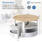 Costzon Kids Table and Chairs, 5 Pieces Wooden Round Children Nesting Desk with 4 Storage Stools & 4 Fabric Drawers for Activity, Play, Art, Read, Craft, Eat, Toddler Table and Chair Set (Beige)