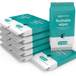 Amazon Basics flushable wipes packaging on a white background