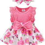 Baby Girl Clothes Newborn Romper Dress Infant Lace Ruffle Sleeveless Summer Outfits with Headband 0-12 Months
