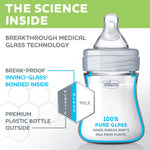 Chicco Duo 5oz Hybrid Baby Bottle, Real Glass Inside, Lightweight Plastic Outside, Patented Invinci-Glass Technology, Intui-Latch Nipple, Clear/Grey