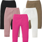 DREAM BUS 5 Pack Toddler Girl Pants Baby Girl Solid Ribbed Pants Toddler Girls Bottoms Leggings Newborn Cotton Jogger