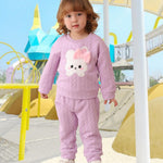 Kucnuzki Baby Girl Fall Winter Clothes Purple Crewneck Sweatshirt Plain Long Sleeve Shirts Cute Tops Baby Pants 12 18 Months Girl Clothes Toddler Outfit