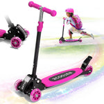 Kick Scooter for Kids 3-7 Ages - Light Up 3 Wheel Scooters,Lean-to-Steer,Three Adjustable Height Scooter for Kids, Wide Dual Rear Wheels,Safe Stable Ride for 3-5,5-7 Year Old Girl Boy Kid - Pink