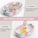 Collapsible Baby Bathtub for Newborn to Toddler 0-36 Months,Spacious Foldable Infant Bath Tub with Thermometer,Cushion & Drain Hole,Portable Travel Tub, Baby Shower Gift Pink