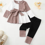Kucnuzki 2T 3T Girl Clothes Long Sleeve Pink Shirts Knit Pants Black Leggings Little Girl 2 Piece Cute Outfit Toddler Fall Winter Clothes