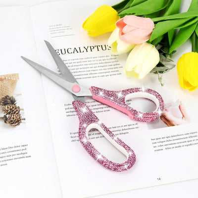 Koqye 7.8-Inch Pink Rhinestone Scissors - Stainless Steel Cute Scissors for Office, Crafting & Home - Decorative Bling Handle Paper Cutting Tool (Pink - 1 Pack)