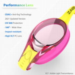 ZABERT K20 Swimming Goggles for Kids Toddler Youth Girls Boys Junior Jr Childrens Child Little Age 3 4 5 6 7 8 9 10 Years Anti Fog Blue Yellow Green Pink Clear, 3 Pack