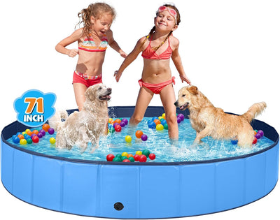 Jecoo Dog Pool for Large Dogs Kiddie Pool Hard Plastic Foldable Dog Bathing Tub Portable Outside Kids Swimming Pool for Pets and Dogs Outdoor Backyard