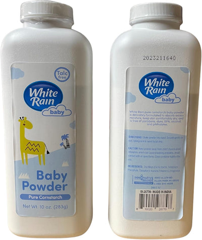 White Rain Baby Powder for Sensitive Skin Pure Cornstarch BPA Paraben and Talc Free with Vitamin E (2-10oz Bottles)