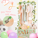 Wooden Baby Shower Crate Closet-Baby Shower Basket with Handle Hanger Rack String Lights Welcome Gift Basket Wooden Crate for Baby Shower Newborn Boys Girls Pregnancy Gifts for New Parents X-Large