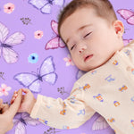 JISEN Baby Crib Sheets Soft Breathable Butterfly Fitted Crib Sheets Baby Sheet for Standard Crib and Toddler Mattress Bed Sheets for Crib for Boys Girls Neutral 52x28 Inch