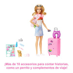 Barbie Doll & Accessories, Travel Set with Puppy and 10+ Pieces, Suitcase Opens & Closes, Barbie "Malibu" with Blonde Hair