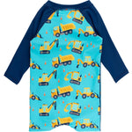 RUGGEDBUTTS Baby/Toddler Boy Swimsuit, One Piece Zipper Rash Guard Sunsuit with UPF 50+ Sun Protection - Under Construction, 6-12m