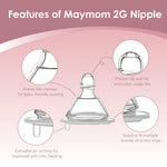 Maymom Wide-Mouth Milk Collection Storage and Feeding Bottle with Nipple, Pink Dome Cap, Bottle Top, SureSeal Sealing Disk; Compatible with Spectra Pump/Motif Luna; 2 pc (9Oz/280mL)