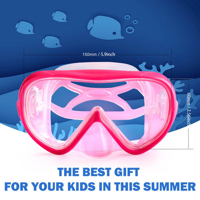 Kids Swim Mask 180° Snorkel Diving Mask, Anti-Fog Child Swim Goggles with Nose Cover No-Leak Swimming Goggles Anti-Shattered Lens for Youth 4-15 (Pink)