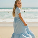 PATPAT Tween Girls Dress Summer Spring Maxi Casual Short Sleeve Flowy Long Dresses with Pockets Blue Size 10-11