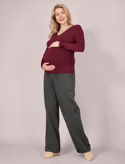 Motherhood Maternity Under Belly Utility Cargo Pregnancy Pant, Beluga, Large