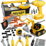 Lehoo Castle Kids Tool Set with Electric Toy Drill and Tool Box, Construction Toys for 3 Year Old Boys Birthday Gift, Pretend Play Toddler Tools for 3-5 Years Old (Yellow)