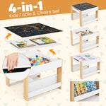 Costzon Kids Table and Chairs, 4 in 1 Wooden Activity Desk Set w/Reversible Tabletop, Bookshelves & Storage Drawers for Drawing, Reading, Crafts, Playing, Toddler Table and Chair Set (Natural)
